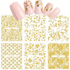 30 Sheets Golden Nail Art Stickers - Elegant Floral & Lace Designs, 3D Self-Adhesive Reusable Sticker Nail Stickers for Nail Art
