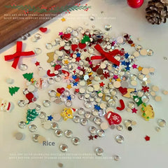 1 Box Cartoon Christmas Series Nail Charms Sequin Santa Claus Bow Rhinestone Nail Art Decoration Eye Makeup Decoration DIY
