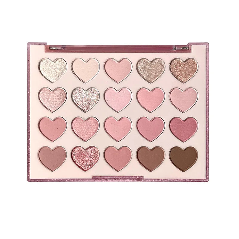 Heart-shaped 20-color Eyeshadow Palette Matte Shimmer Pink Purple Eye Shadow Tray Lasting Glitter Eye Pigments Christmas Makeup