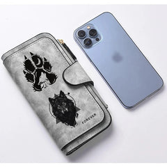 Wolf's Head Men Women Wallets Long PU Leather Top 15 Card Holder Female Purse Zipper Wallet For Girls Money Clip