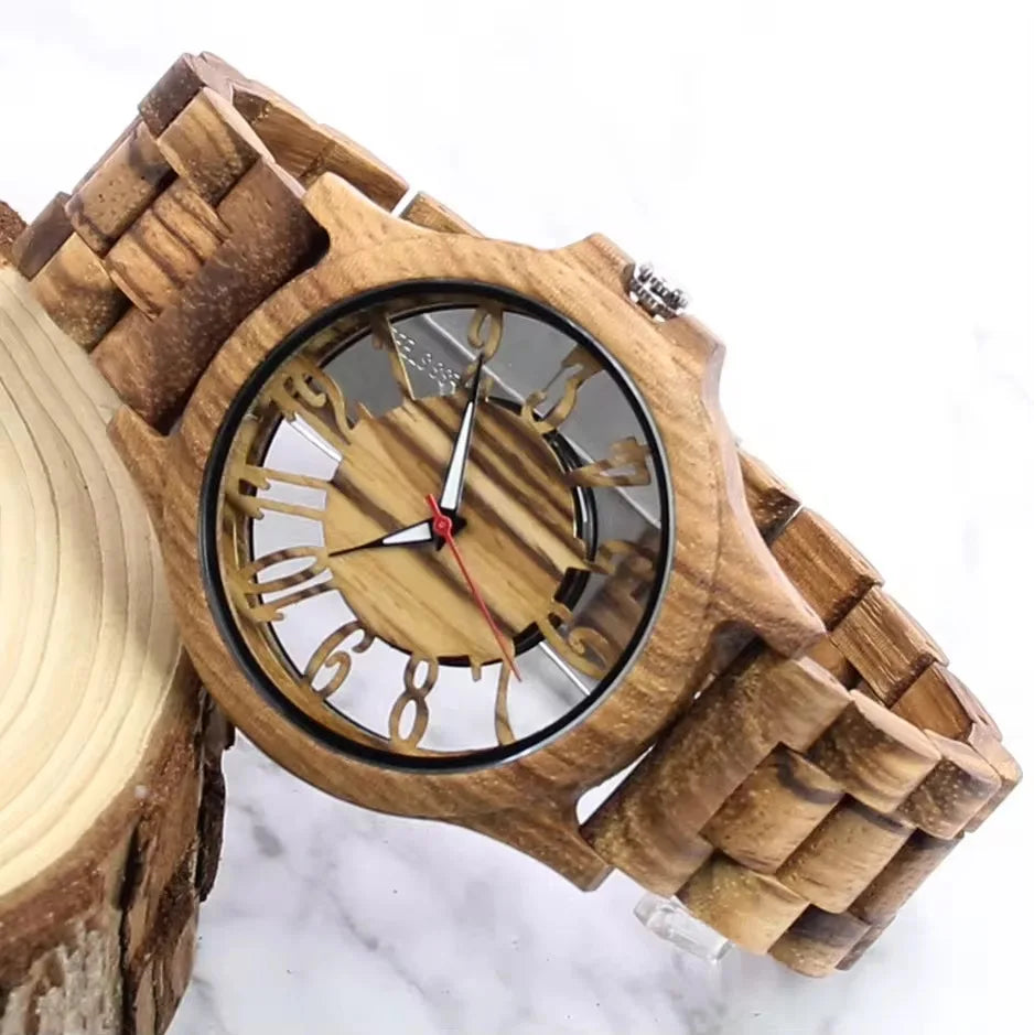 Mens Wooden Watch Handmade Engraved Quartz Timepiece
