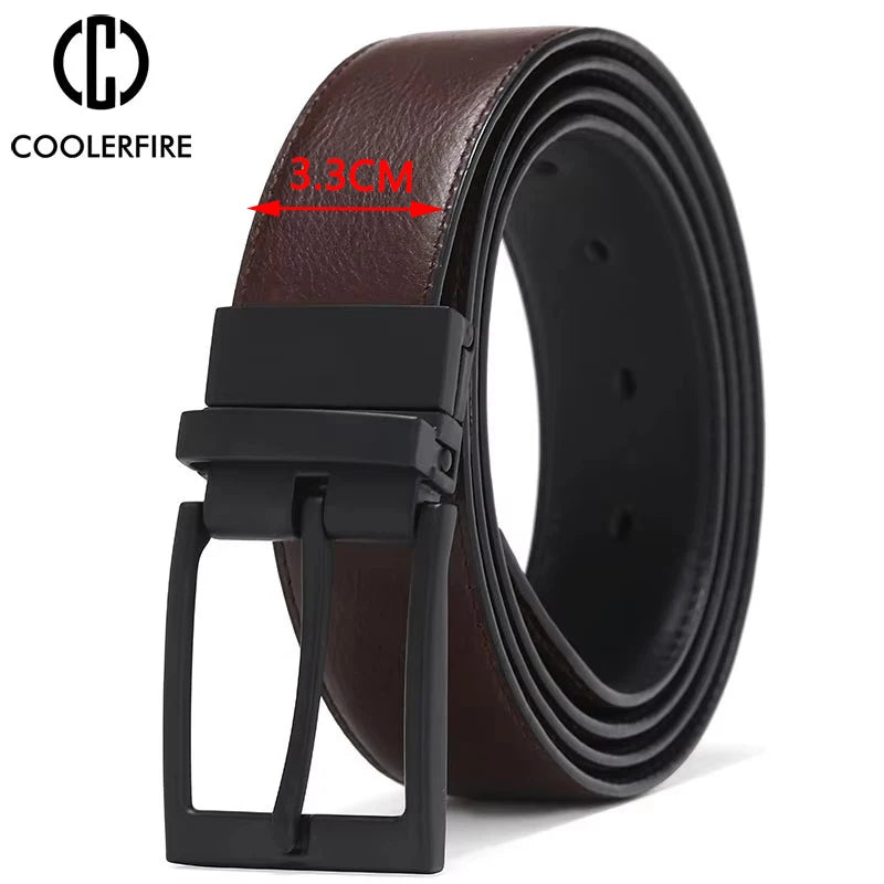 Mens Genuine Leather Belt Reversible Business Buckle