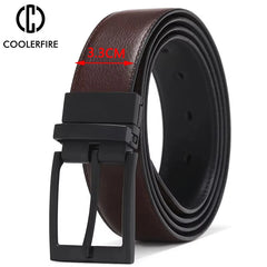 Mens Genuine Leather Belt Reversible Business Buckle