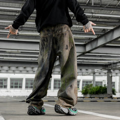 Jeans For Man Y2k Denim Pants New Trend Heavy Craft Washed Graffiti Curved Blade Design Baggy Jeans  Fashion Casual