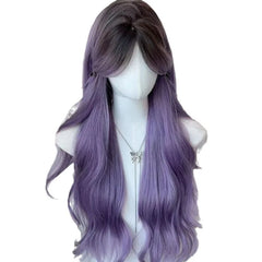 Wig Female Full Head Wig Hairstyle Long Hair Gradient Purple Cosplay Big Wave Long Curled Hair Simulation Hair