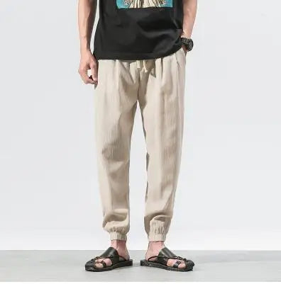 Mens Trousers Fashion Casual Pants Solid Color Breathable Loose Shorts Straight Drawstring Pants Streetwear Men