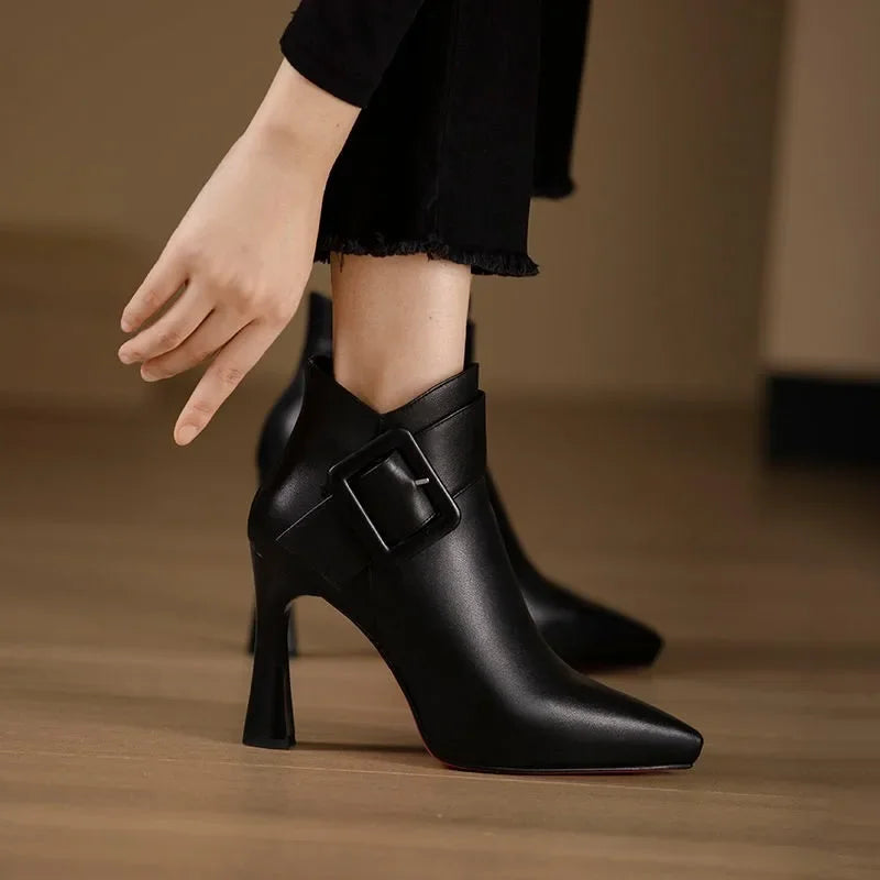 High heeled boots for women 2025 autumn and winter new short boots women's belt buckle sexy boots