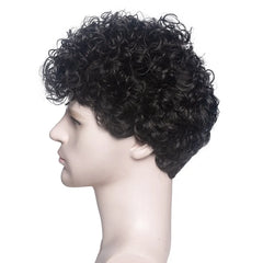 Synthetic Hair Short Kinky Curly Wigs for Men Ombre Black Wig Brown Cosplay Wig Synthetic Wig for Male Machine Made Natural Wigs