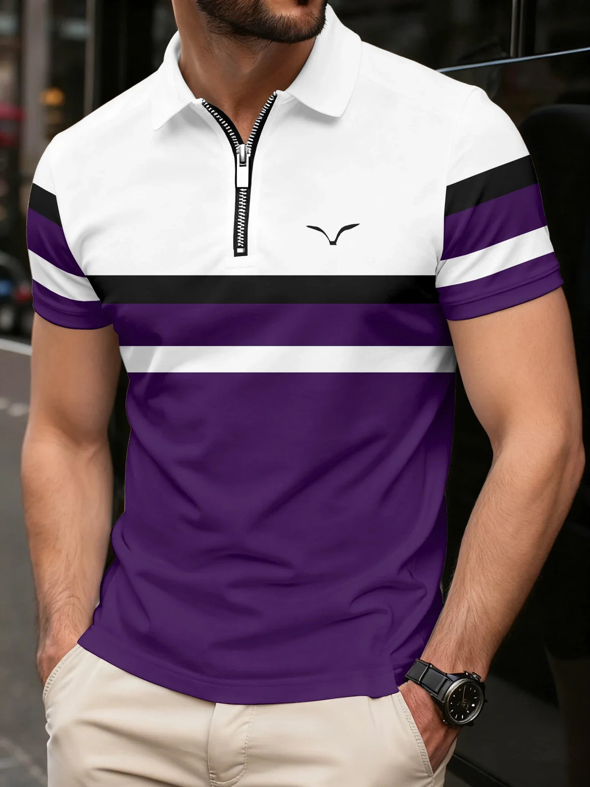 The men's polo shirt is a new summer fashion item. It is a casual and comfortable short-sleeved shirt with a logo print and coll