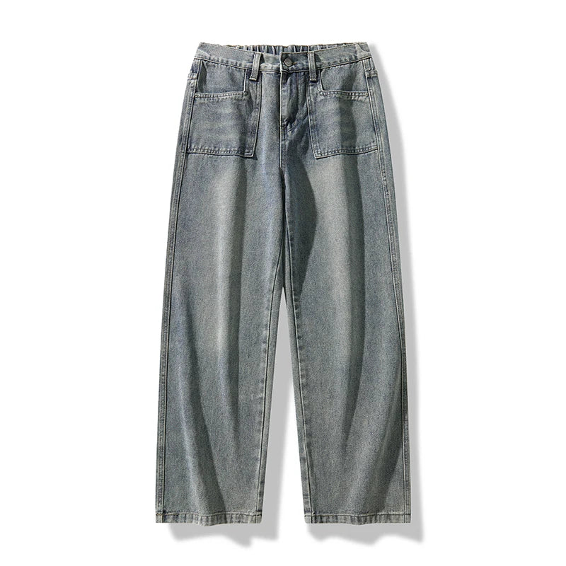 New Retro Washed Straight-Leg Jeans For Men High Street Fashion Baggy Denim Pantalones Hombre Hip Hop Distressed Y2K Jean
