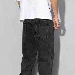 Men's Black Straight Fit Jeans - Casual Minimalist Denim Pants