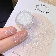 1Jar Shiny Silver White Nail Glitter Powder Reflective Crystal Diamond Chrome Pigment Dust Iridescent Nail Gel Polish Decoration