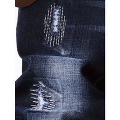 Men's Jeans Pant Break Hole Baggy Pants Y2k Man Clothing Embroidery Slim and Thin Elasticity Straight Trousers for Man Clothes