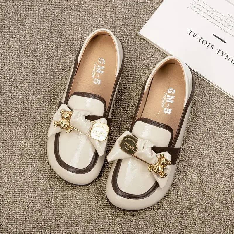 Flats Shoes for Women Low Heel Elegant Woman Footwear Flat Black Normal Leather Casual Round Toe Trend Y2k Luxury Brand Popular