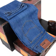 Men's Fashion Business Jeans Classic Style Casual Stretch Slim Fit Male Denim Trousers Black Blue Brand Jeans Pants