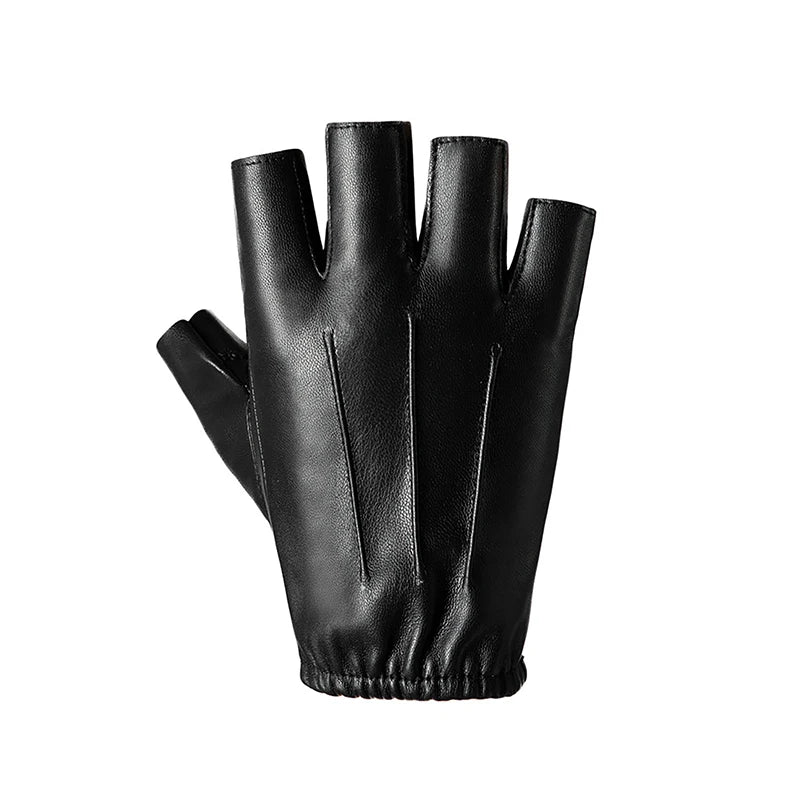 Men PU Leather Fingerless Gloves Punk Half Finger Tactical Gloves Black Outdoor Driving Motor Cycling Male Mittens