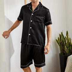 Men Satin Pajama Set Sleepwear for Man Summer Short Sleeve Button-Down Shirt & Shorts Pajamas 2 Piece Home Clothes Short Suit