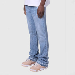 Jeans Men Denim Pant Vintage Straight Pants Mid Waist Stretch Distressed Washed Pockets Button Trousers Streetwear Denims