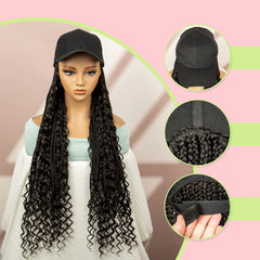 Synthetic Baseball Cap Wig with Hair Hat Wig Braided Wig for Women Hair Extensions Boho Braids Hat Wig Natural Color