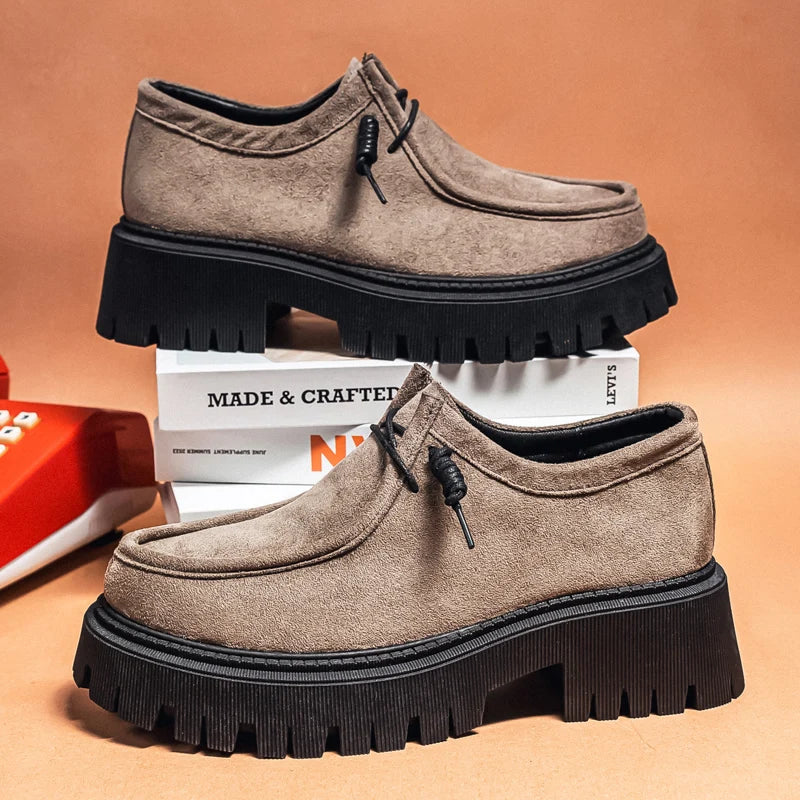 Men's Shoes Autumn New Style High-heel Thick-soled Loafers, Durable and Retro Casual Shoes, Everyday Street Trend Sneakers