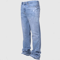 Jeans Men Denim Pant Vintage Straight Pants Mid Waist Stretch Distressed Washed Pockets Button Trousers Streetwear Denims