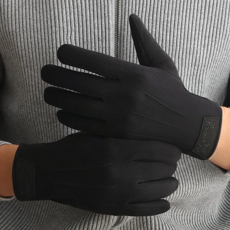 Men's Velvet Gloves, Winter Warm and Cold-Proof, Touch Screen, Exquisite Cycling and Driving Gloves