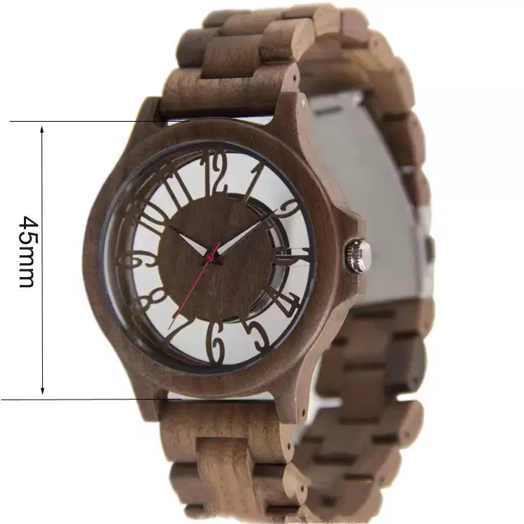 Mens Wooden Watch Handmade Engraved Quartz Timepiece