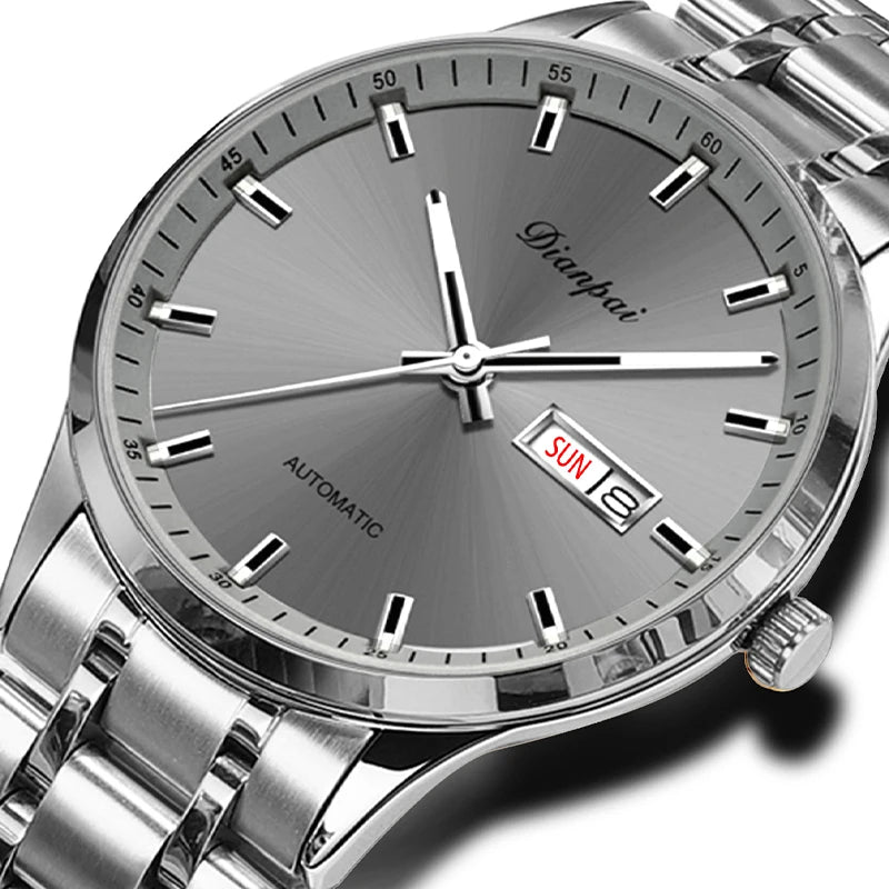Men's luxury automatic mechanical watch, made of stainless steel material, luminous, date display, circular dial - ideal gift fo