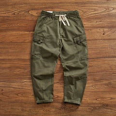 Cargo pants men's new fashion functional pocket pure cotton wash trend pants loose small straight cone cone pants men