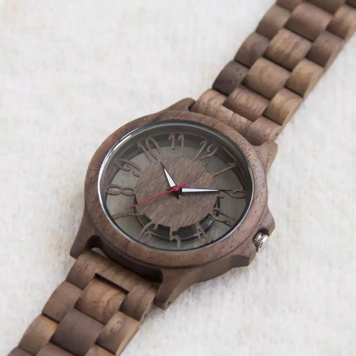 Mens Wooden Watch Handmade Engraved Quartz Timepiece