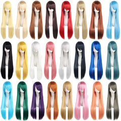 Cosplay wig, colored long straight hair, female character styling Synthetic fiber wig
