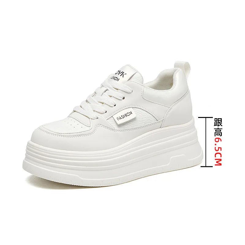 Women's casual single shoes women's height increasing shoes  women's round toe thick soled white shoes
