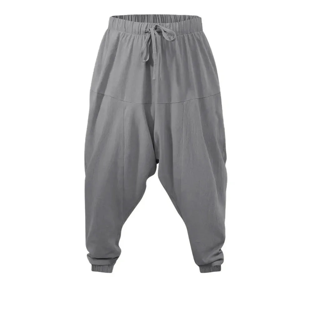 Men's Harem Pants Cotton Linen Drop Crotch Streetwear Loose Fit Breathable Lightweight Long Pants Comfortable Male Joggers