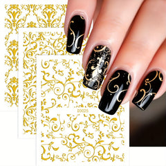 30 Sheets Golden Nail Art Stickers - Elegant Floral & Lace Designs, 3D Self-Adhesive Reusable Sticker Nail Stickers for Nail Art