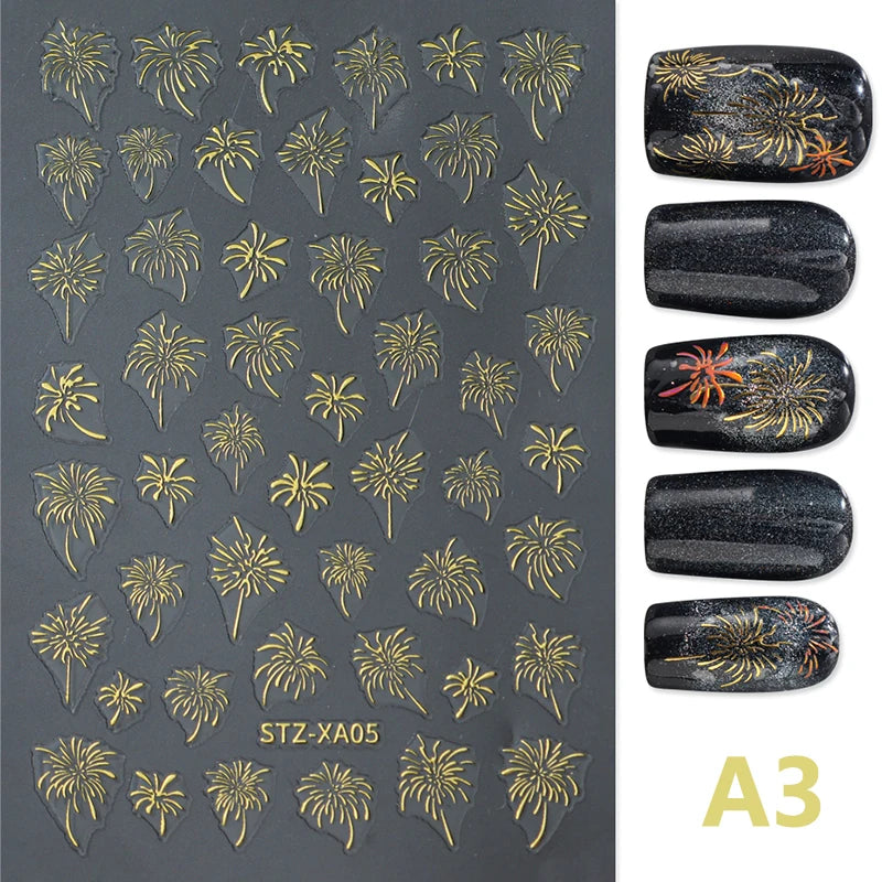 Nail Fireworks Stickers Flash Multicolour Decoration Stereoscopic Self-Adhesive Nail Salon Nail Accessories DIY