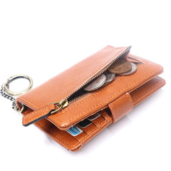 Fashion Leather Wallet For Women Retro Short Bifold Female Purse With Detachable Credit Card Holder Key Chain Zipper Coin Pocket