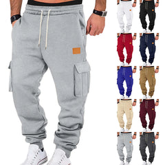 Men's Cargo Pants New Casual Loose Autumn Winter Straight Baggy Pants Multi-Pockets Solid Color Pinting Sweatpants ﻿