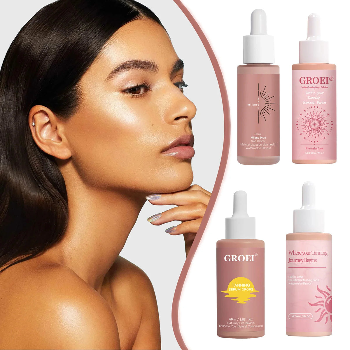 Sunless Tanning Serum: Get a UV-free glow. This easy-to-use, vegan formula suits all skin types. 50ml/60ml available.