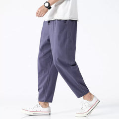 Mens Trousers Fashion Casual Pants Solid Color Breathable Loose Shorts Straight Drawstring Pants Streetwear Men