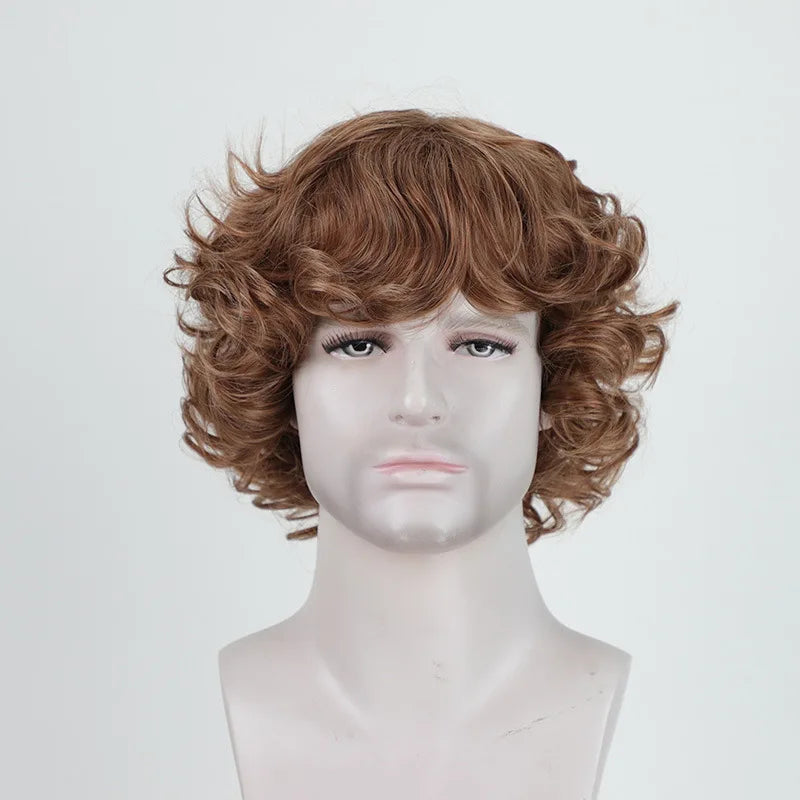 Synthetic Hair Short Kinky Curly Wigs for Men Ombre Black Wig Brown Cosplay Wig Synthetic Wig for Male Machine Made Natural Wigs