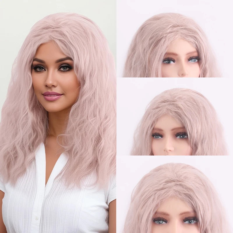Synthetic a Straight Wavy Hair Wig Made of Synthetic Fiber with a Comfortable and Breathable Rose Hair Net