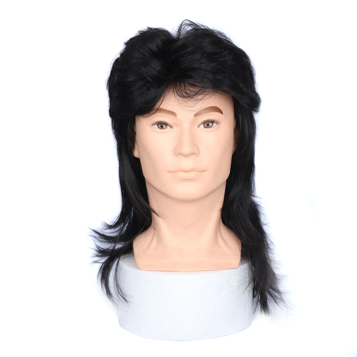 Wigs Vintage 80s Mullet Wig for Men Unisex Curly Permed Black Brown Synthetic Hairpiece for Cosplay Party Daily Use