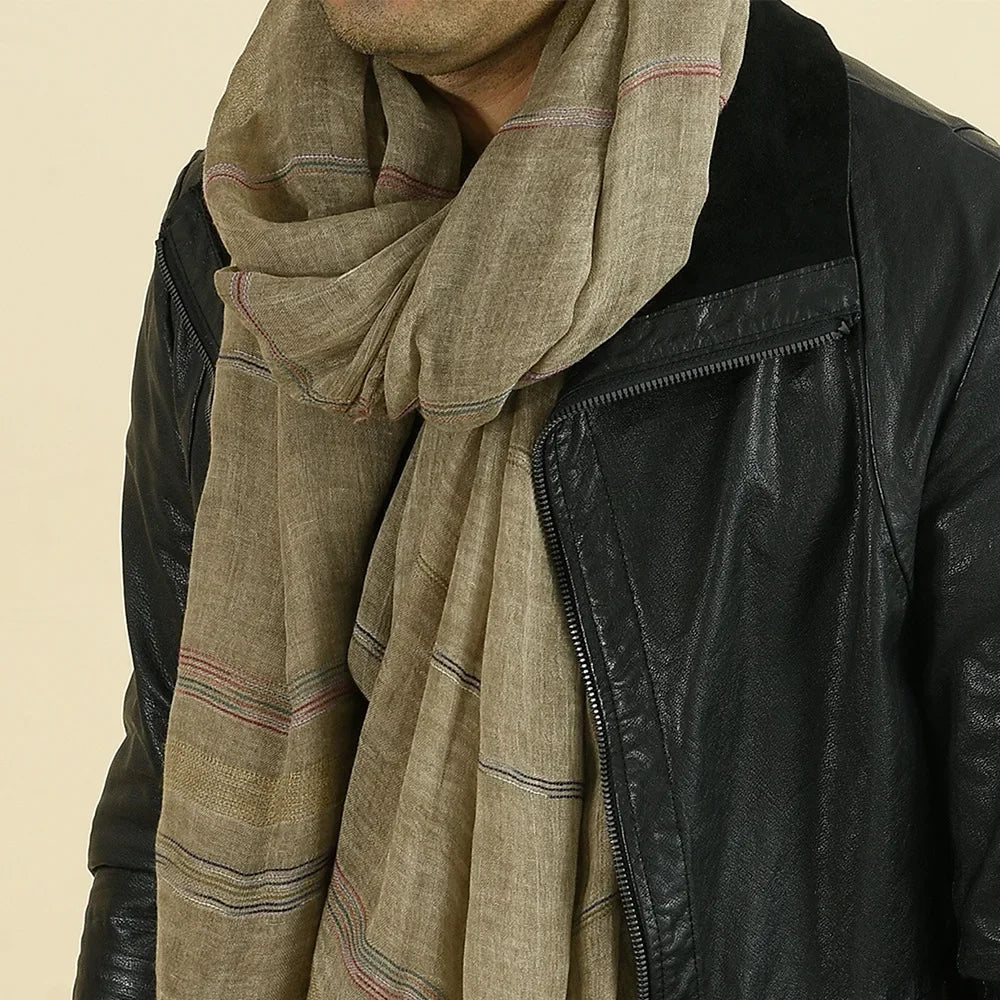 Mens Striped Cotton Linen Scarf Warm Fashion Wrap