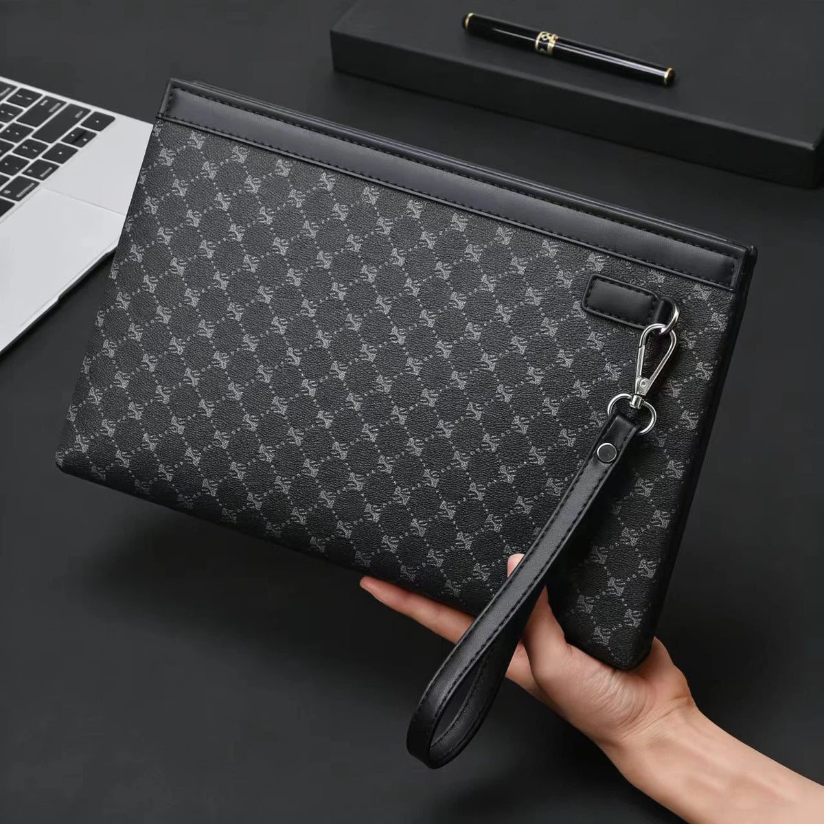 Men's Clutch Bag, Large Capacity, Business Casual, Plaid Trendy Bag, Classic Style Handbag, Men's Bag
