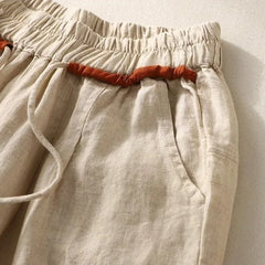 Loose Harem Pants Casual Versatile Fashion Women's Pants Cotton Linen Solid Color Elastic High Waist Pink Pants Summer