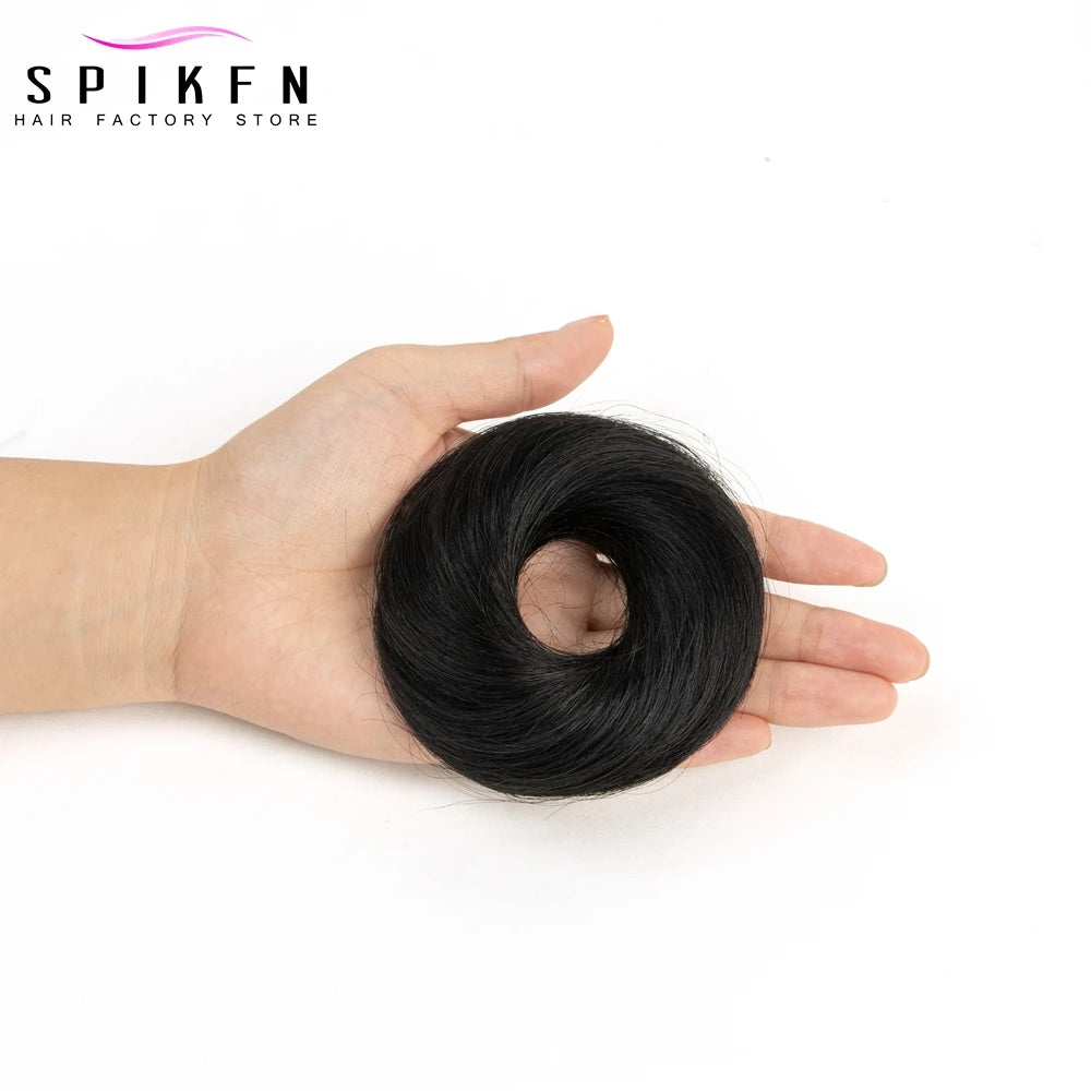 Messy Hair Bun Hair Pieces Straight Scrunchie Updo with Elastic Rubber Band Extension Human Hair Ponytail Chignon Donut for wome
