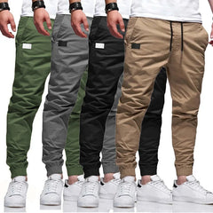 Men Cargo Pant Long Pants Solid Straight Trousers Lace Up Elastic Waist Slim Fit Pocket Splice Casual Drawstring Autumn