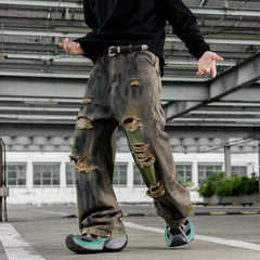 Jeans For Man Y2k Denim Pants New Trend Heavy Craft Washed Graffiti Curved Blade Design Baggy Jeans  Fashion Casual