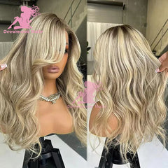 100% Human Hair Wigs Highlight Brown Platinum Blonde 13x6 Lace Frontal Wigs Natural Wave brazilian Virgin Hair Transparent Lace