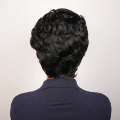 Short Curly Human Hair Wigs Pixie Cut Wig with Bangs for Women 100% Brazilian Human Hair Machine Made Pre Plucked Ready to Wear